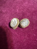 Antique Abalone carved shell 800 silver earrings