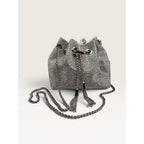 Rhinestone Crystal Bucket Pouch Mini Crossbody Evening Handbag Silver