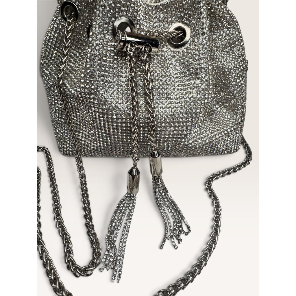 Rhinestone Crystal Bucket Pouch Mini Crossbody Evening Handbag Silver