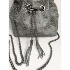 Rhinestone Crystal Bucket Pouch Mini Crossbody Evening Handbag Silver
