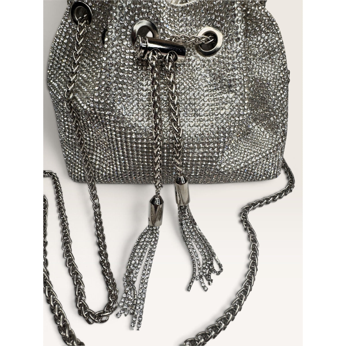 Rhinestone Crystal Bucket Pouch Mini Crossbody Evening Handbag Silver