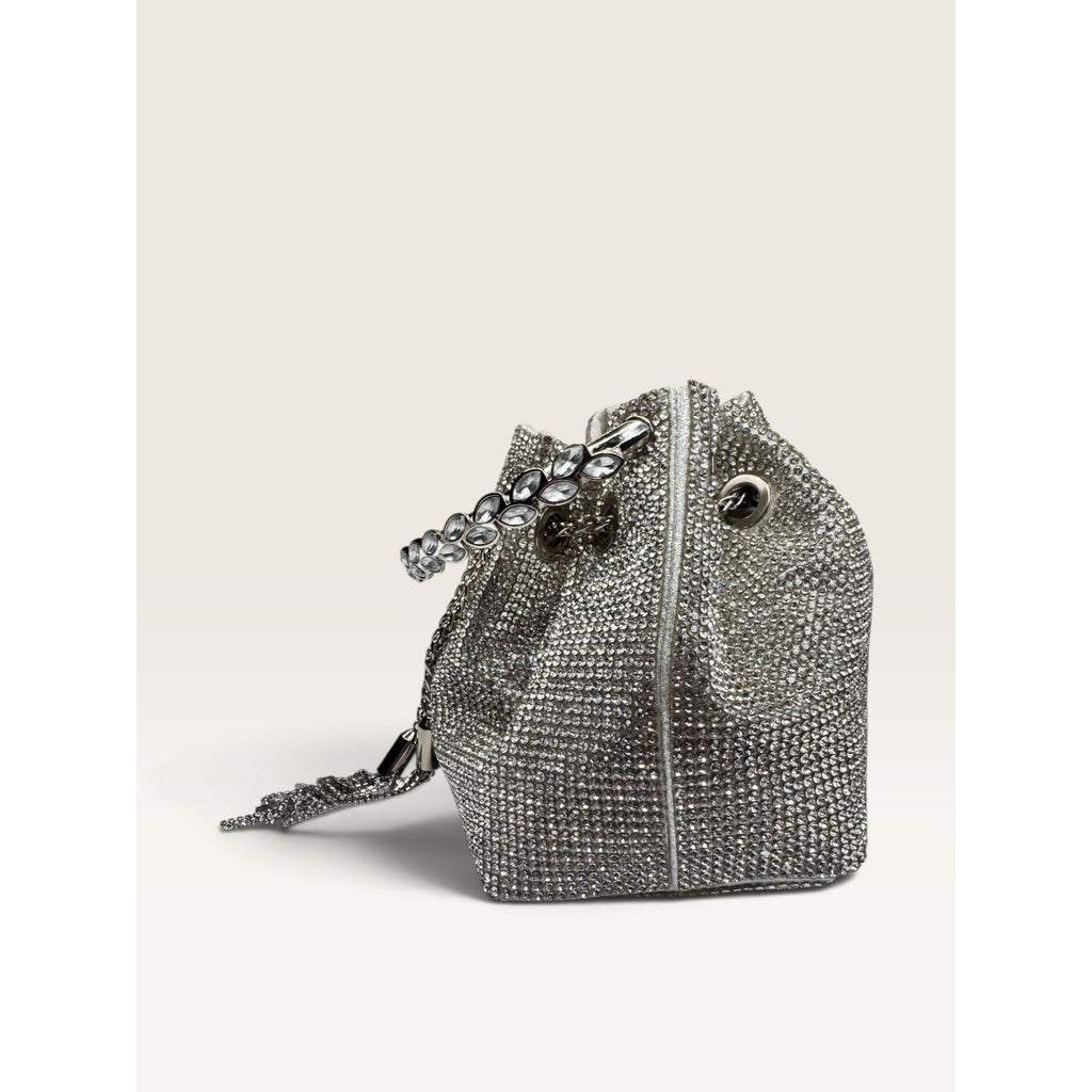 Rhinestone Crystal Bucket Pouch Mini Crossbody Evening Handbag Silver