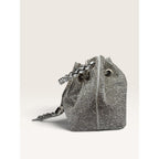 Rhinestone Crystal Bucket Pouch Mini Crossbody Evening Handbag Silver