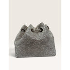 Rhinestone Crystal Bucket Pouch Mini Crossbody Evening Handbag Silver