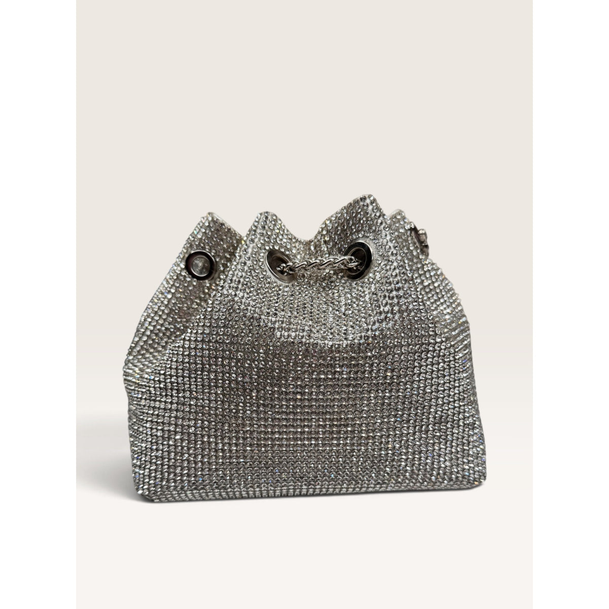 Rhinestone Crystal Bucket Pouch Mini Crossbody Evening Handbag Silver
