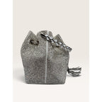 Rhinestone Crystal Bucket Pouch Mini Crossbody Evening Handbag Silver