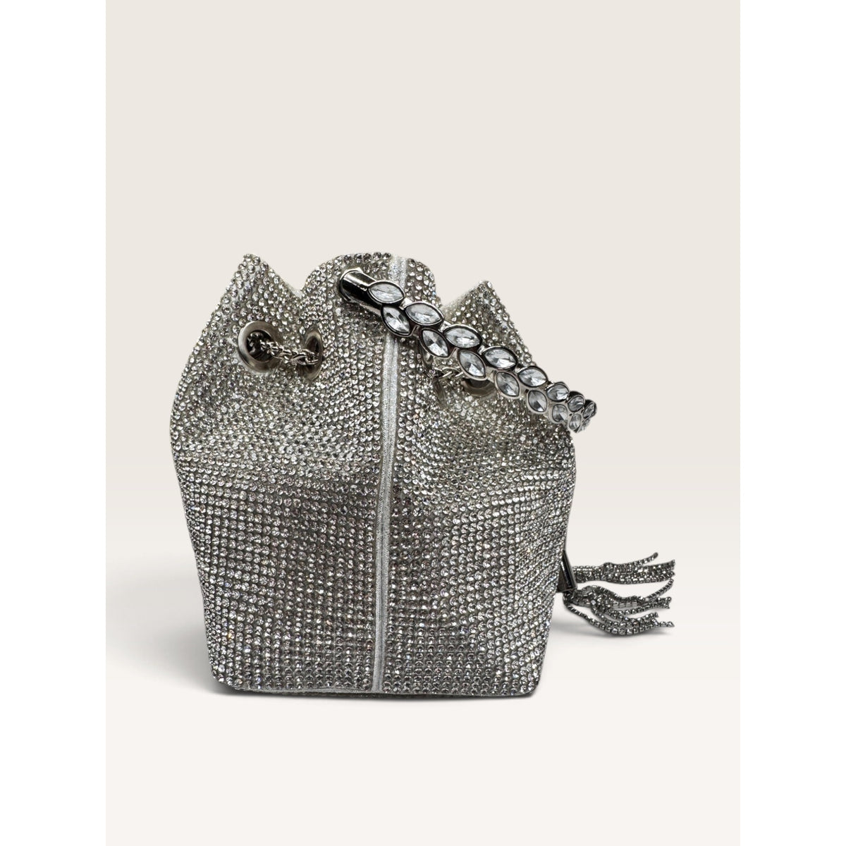 Rhinestone Crystal Bucket Pouch Mini Crossbody Evening Handbag Silver