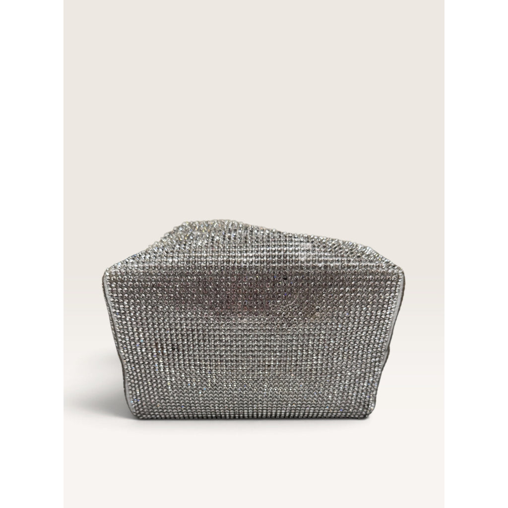 Rhinestone Crystal Bucket Pouch Mini Crossbody Evening Handbag Silver
