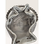 Rhinestone Crystal Bucket Pouch Mini Crossbody Evening Handbag Silver
