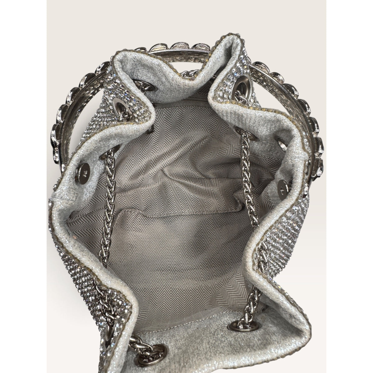 Rhinestone Crystal Bucket Pouch Mini Crossbody Evening Handbag Silver