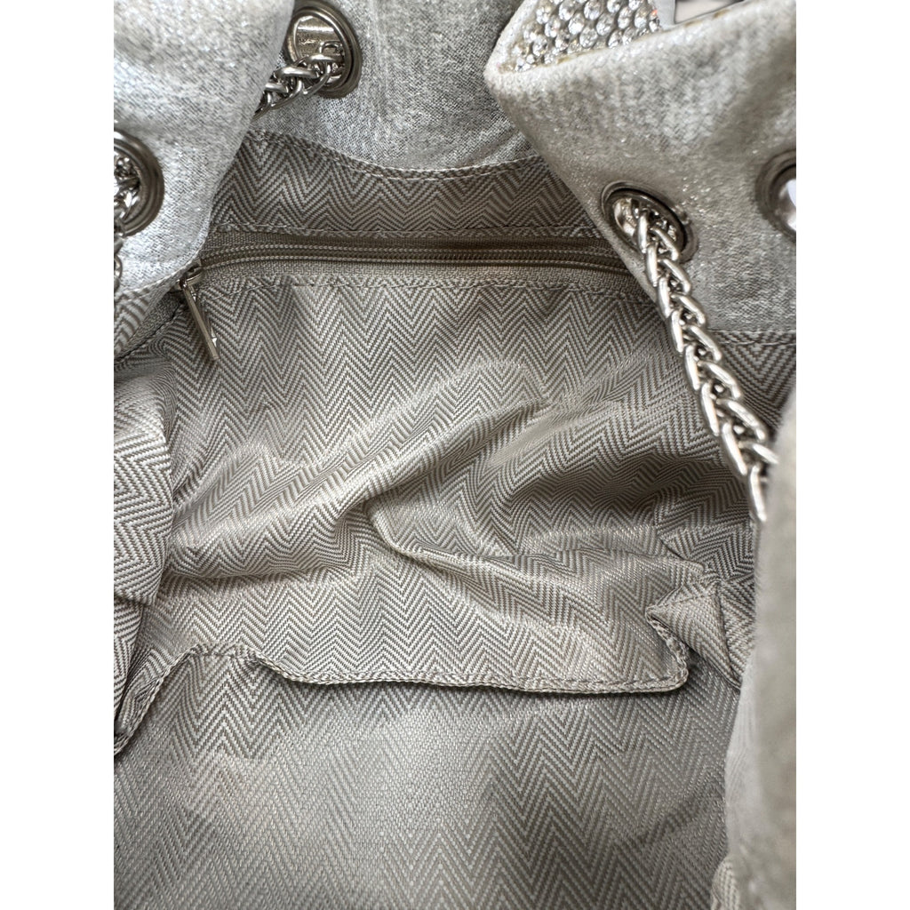 Rhinestone Crystal Bucket Pouch Mini Crossbody Evening Handbag Silver