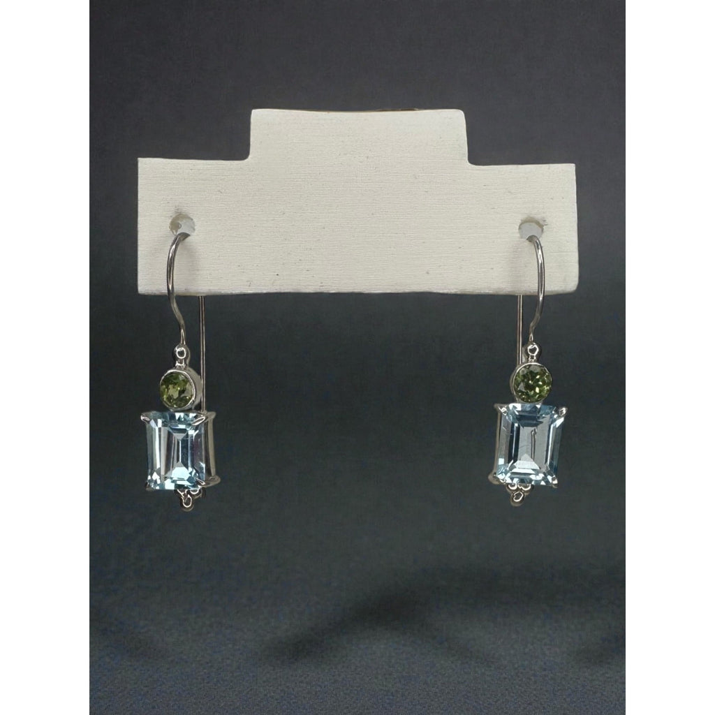 Sterling Silver Blue Topaz Peridot Dangle Earrings Modernist Y2K Vintage 925