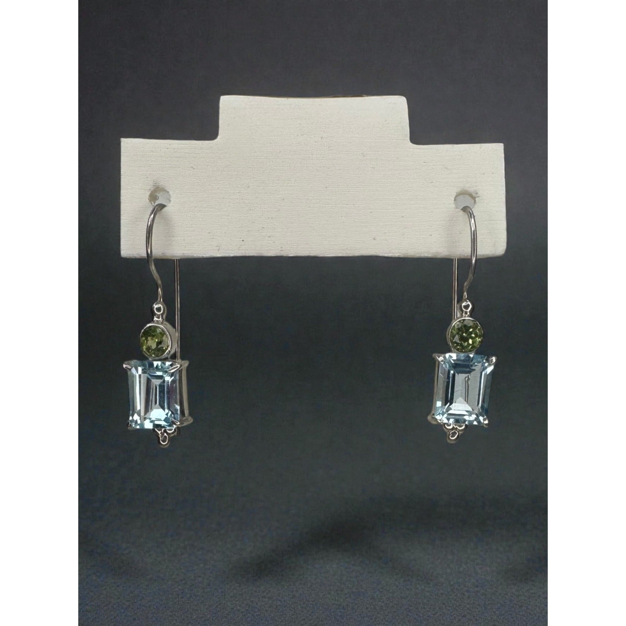 Sterling Silver Blue Topaz Peridot Dangle Earrings Modernist Y2K Vintage 925