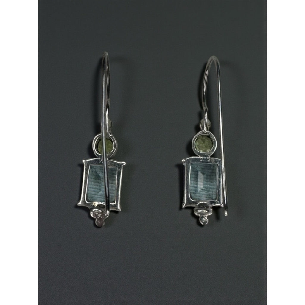 Sterling Silver Blue Topaz Peridot Dangle Earrings Modernist Y2K Vintage 925