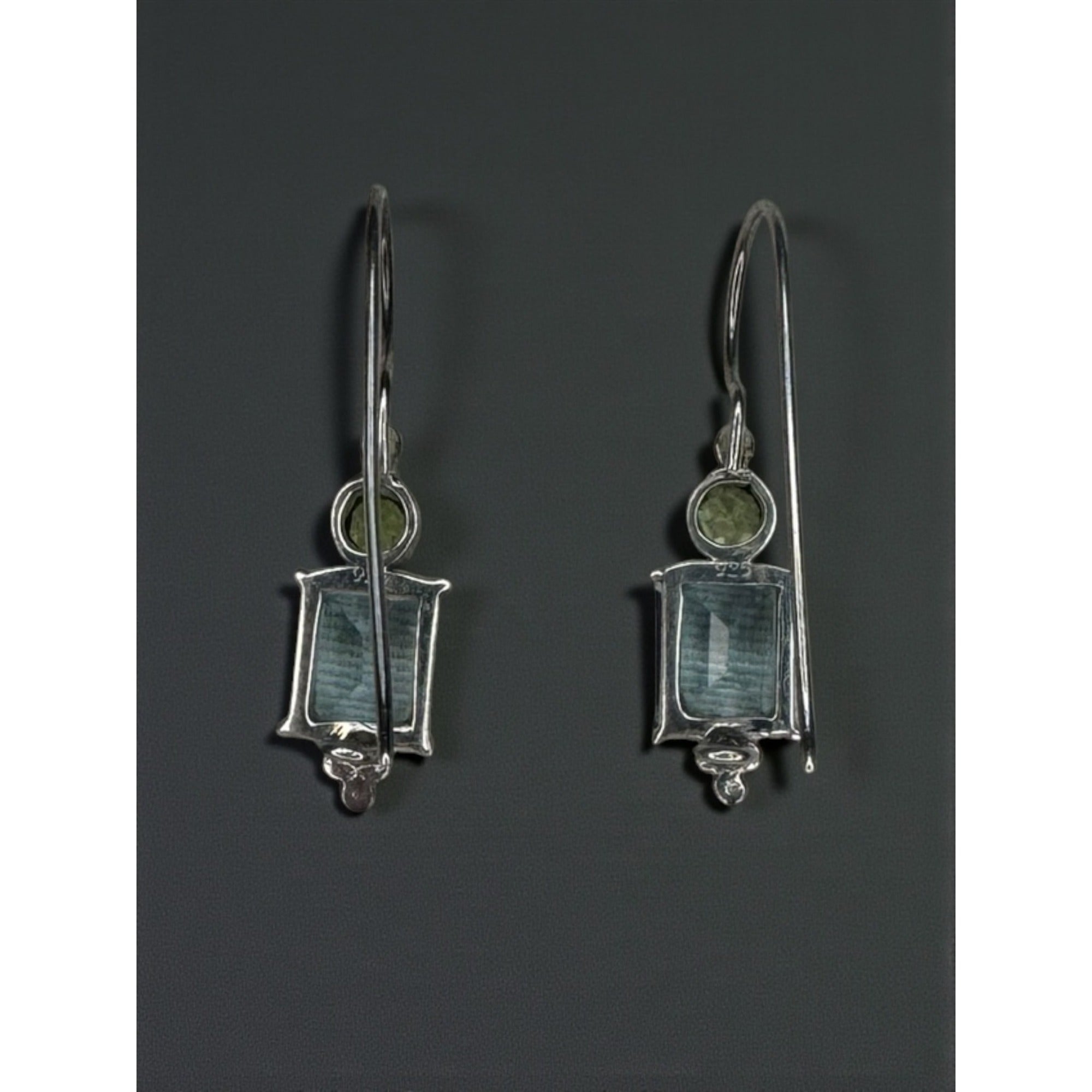 Sterling Silver Blue Topaz Peridot Dangle Earrings Modernist Y2K Vintage 925