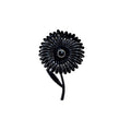 Vintage Black Enamel Daisy Flower Brooch Stem Design Large 1970s