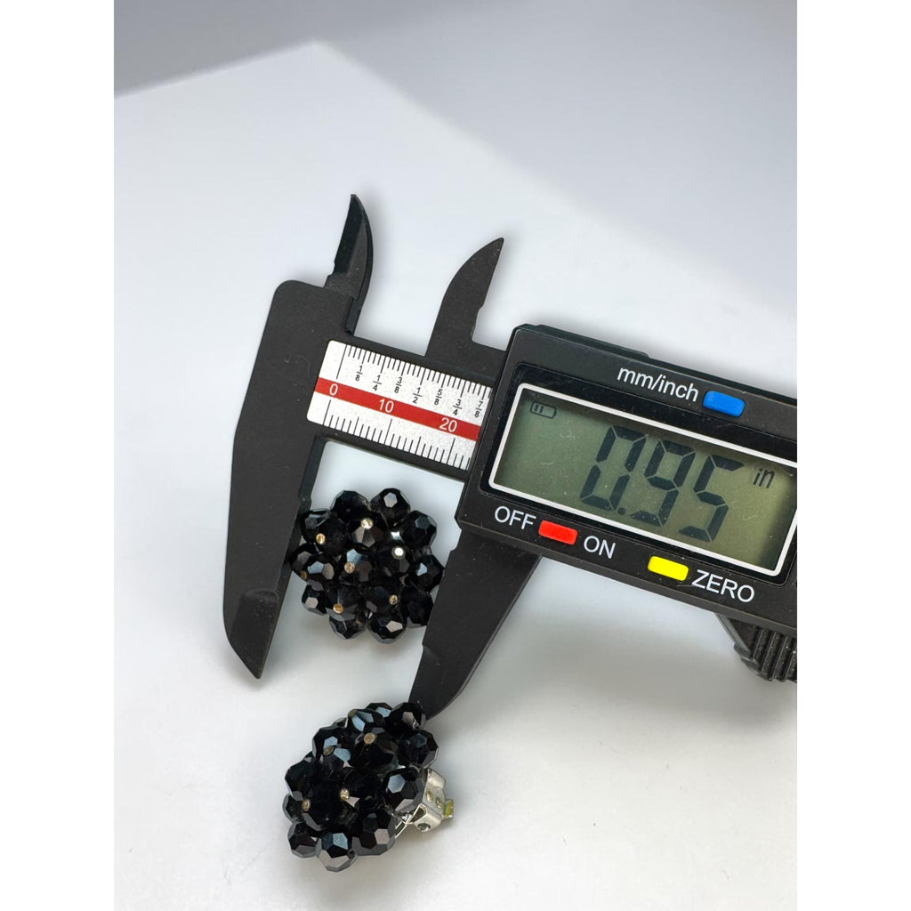 Laguna Black Faceted Crystal Cluster Clip On Earrings Silver Tone 1960s Vintage