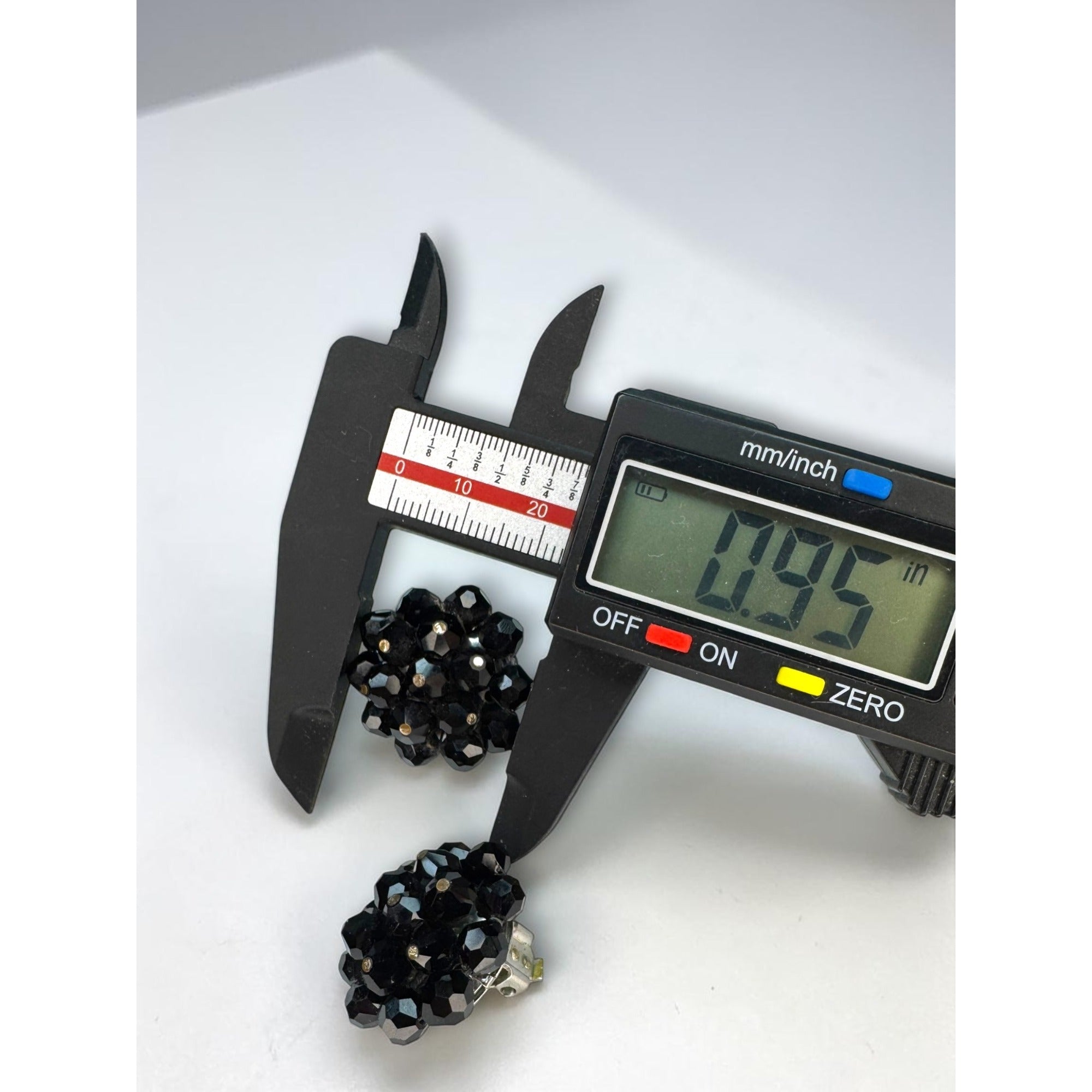Laguna Black Faceted Crystal Cluster Clip On Earrings Silver Tone 1960s Vintage