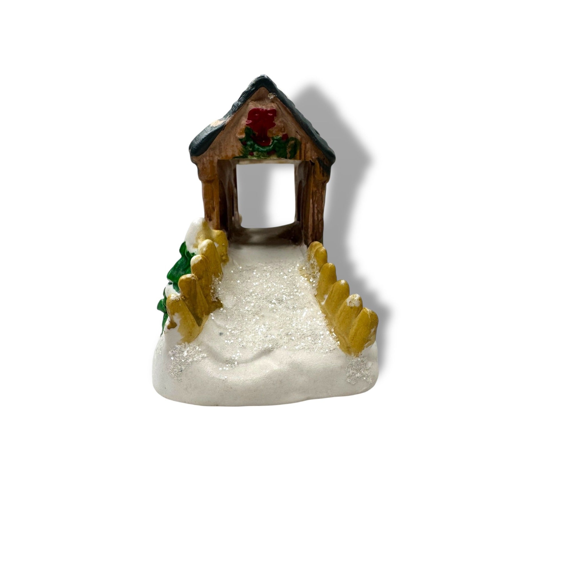 Vintage Ceramic Christmas Village Covered Bridge Winter Holiday