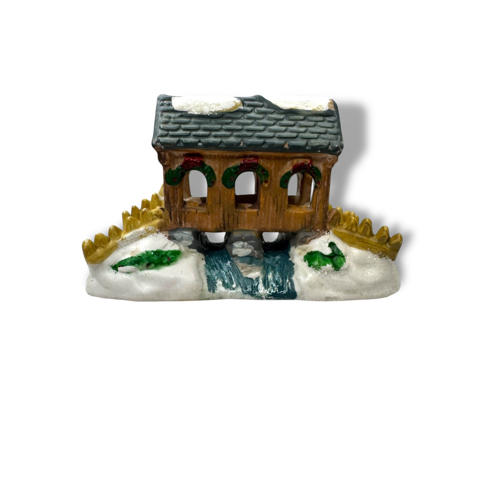 Vintage Ceramic Christmas Village Covered Bridge Winter Holiday
