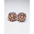 Japan Pink Faux Pearl AB Crystal Cluster Clip On Earrings 1960s Vintage