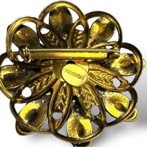 Freirich Gold Tone Flower Starburst Modernist Vintage Brooch