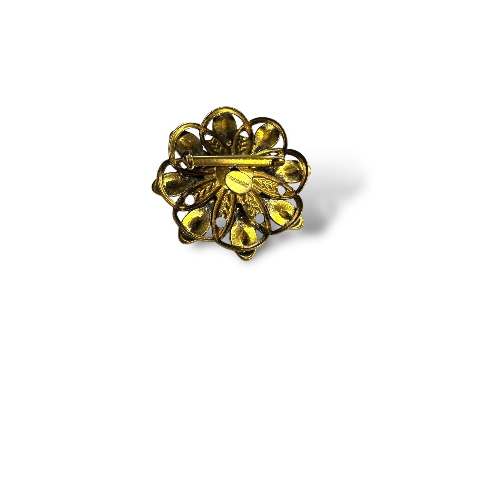 Freirich Gold Tone Flower Starburst Modernist Vintage Brooch