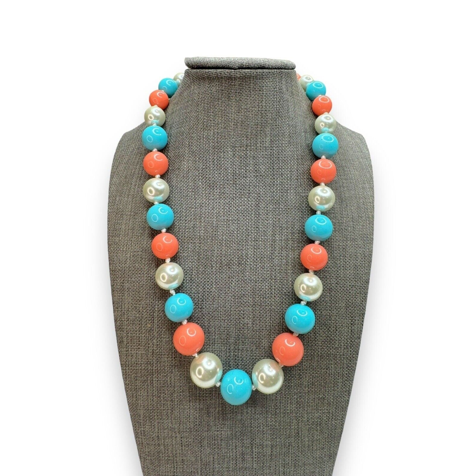 Vintage Nolan Miller Glass Lucite Bead Necklace Turquoise Coral Pearl 18–20"