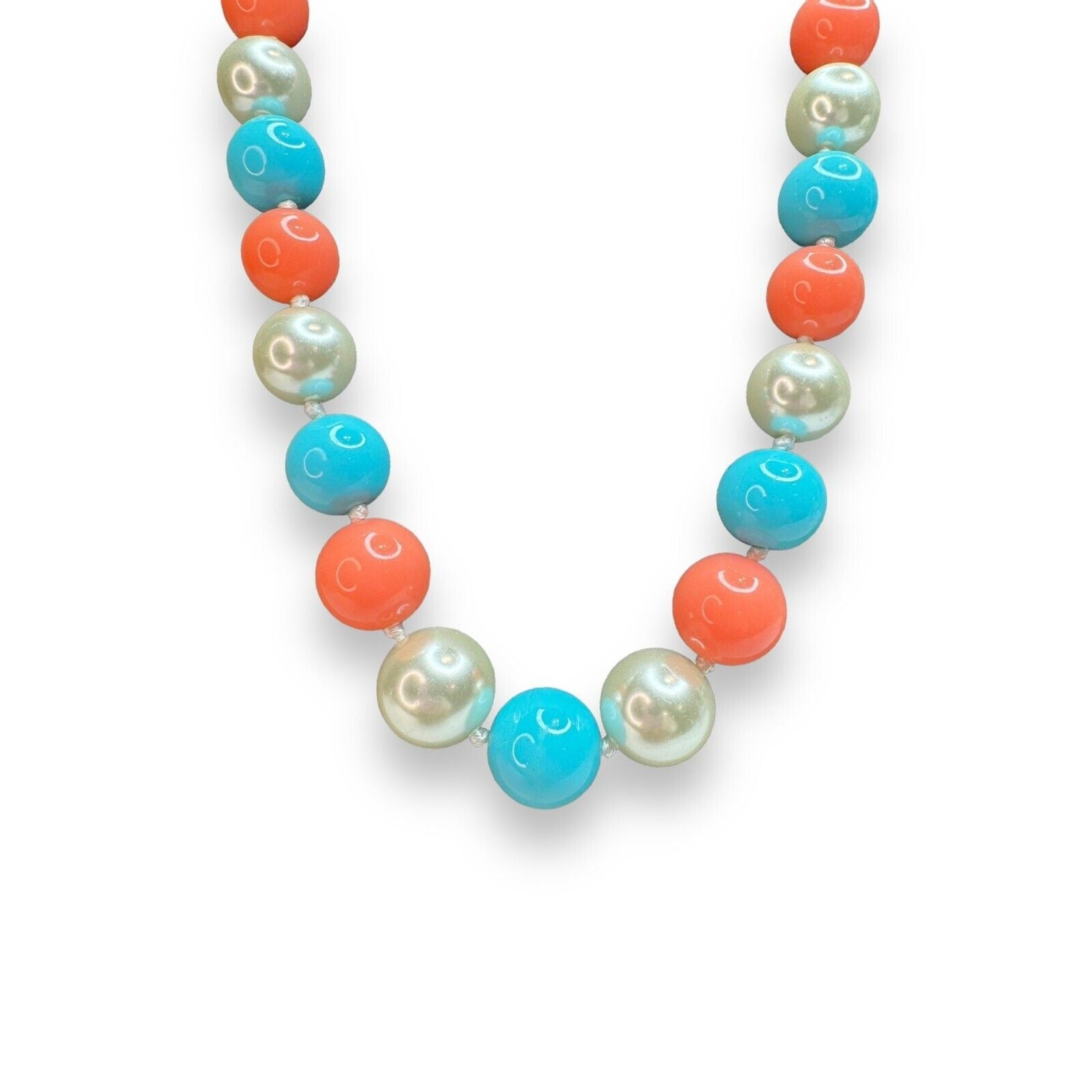 Vintage Nolan Miller Glass Lucite Bead Necklace Turquoise Coral Pearl 18–20"