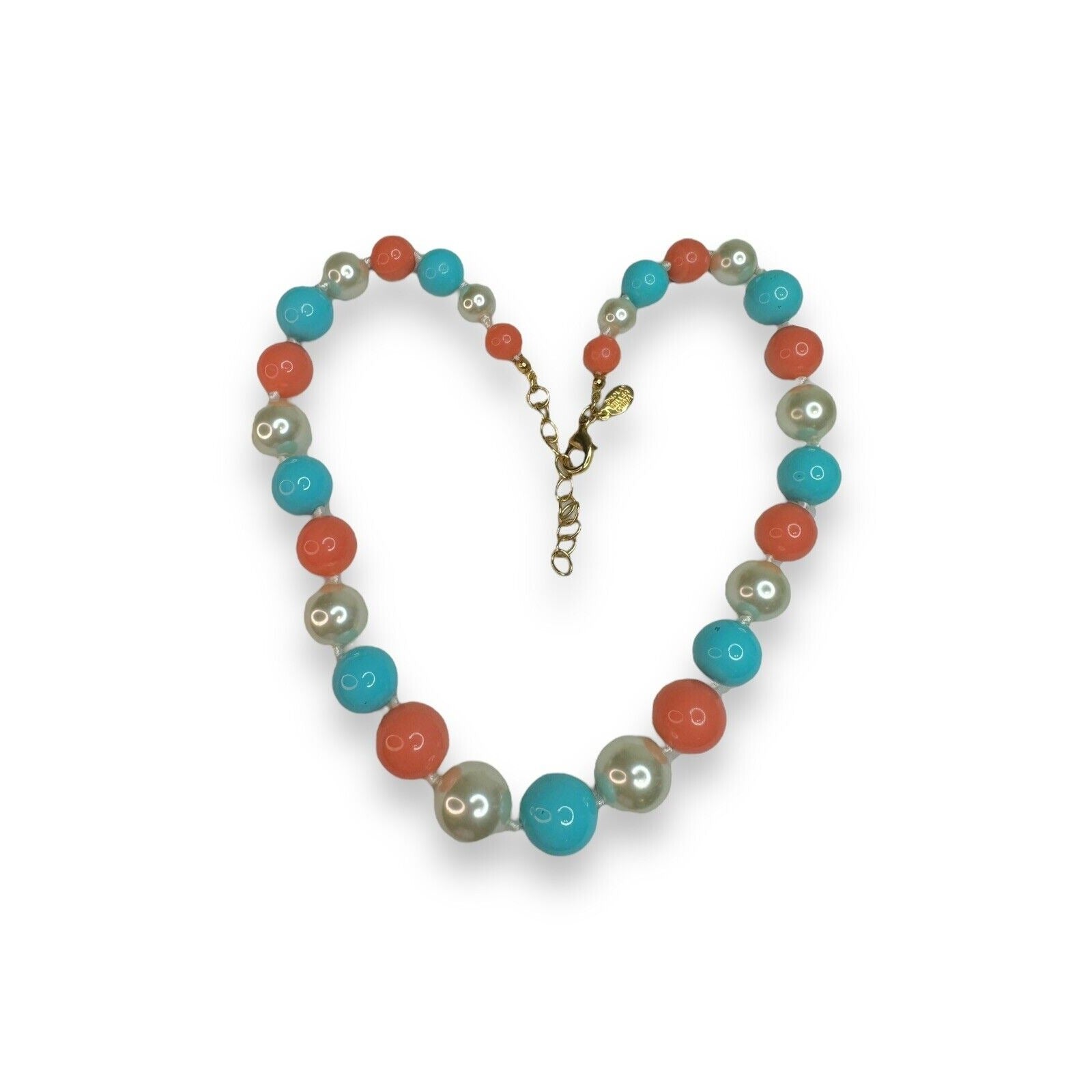 Vintage Nolan Miller Glass Lucite Bead Necklace Turquoise Coral Pearl 18–20"