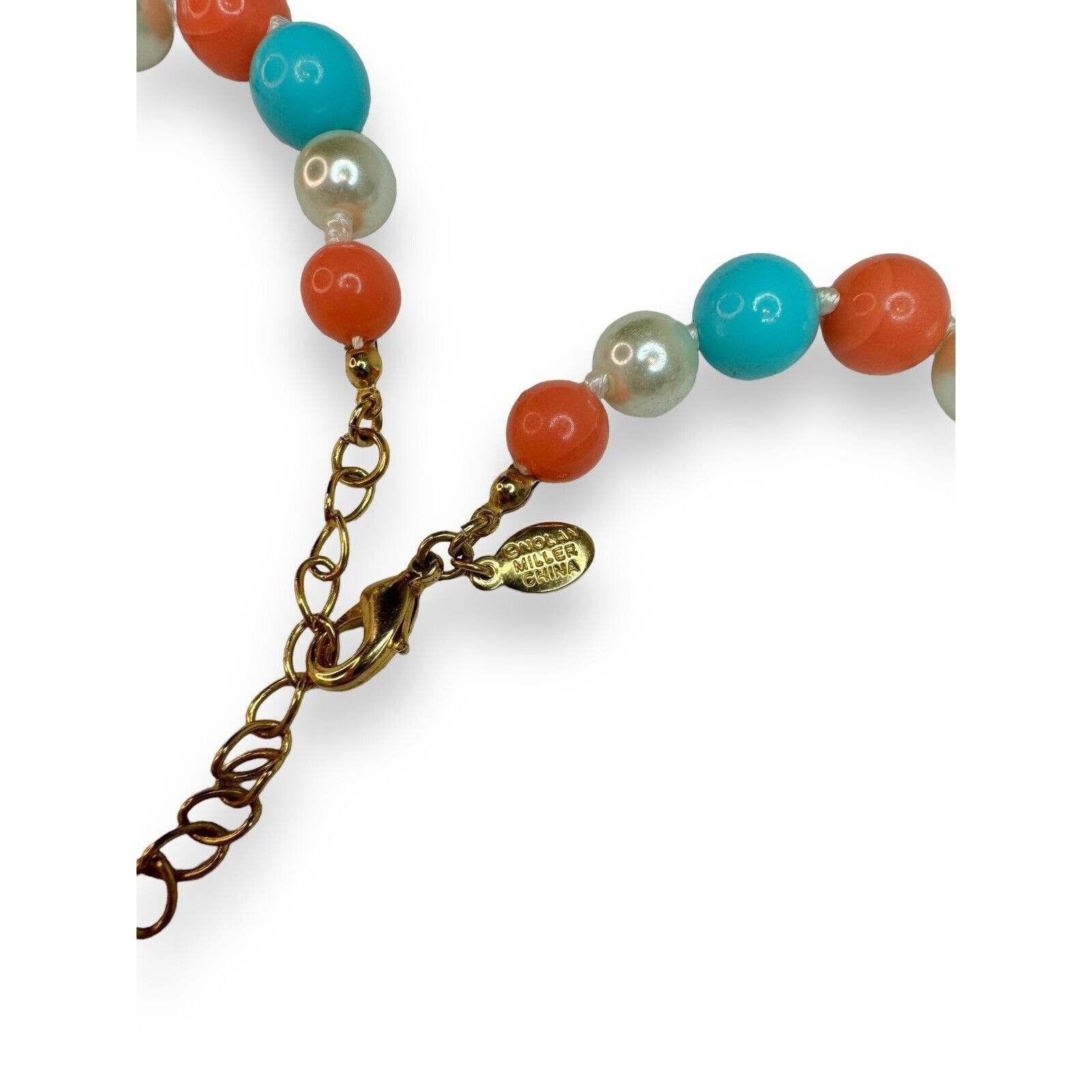 Vintage Nolan Miller Glass Lucite Bead Necklace Turquoise Coral Pearl 18–20"