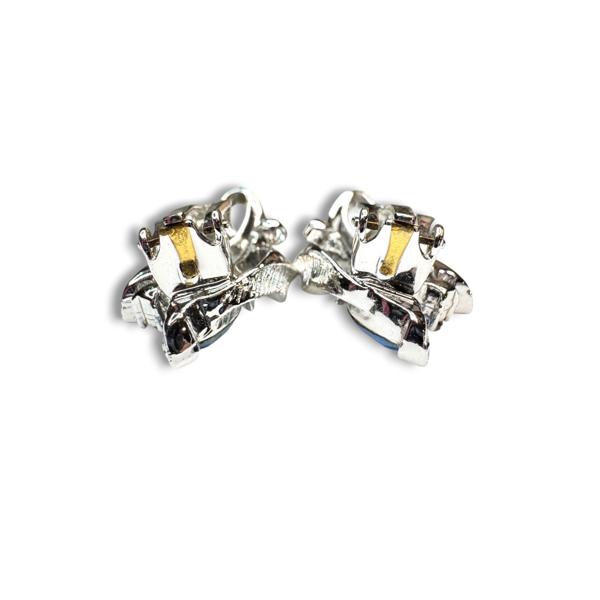 Lisner Blue Rhinestone Floral Brooch Earrings Set Silver Tone Mid Century