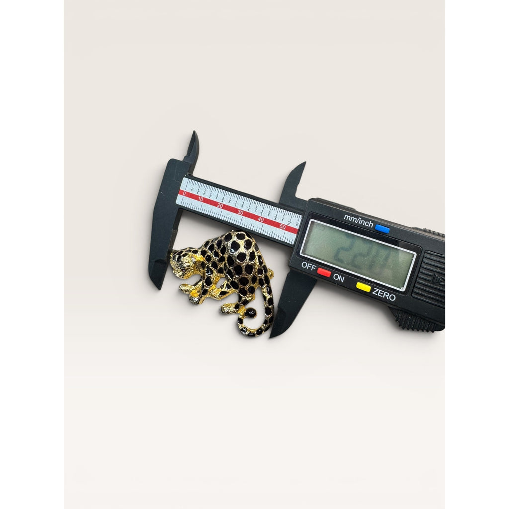 Park Lane 1980s Black Enamel Gold Tone Leopard Brooch Figural Vintage