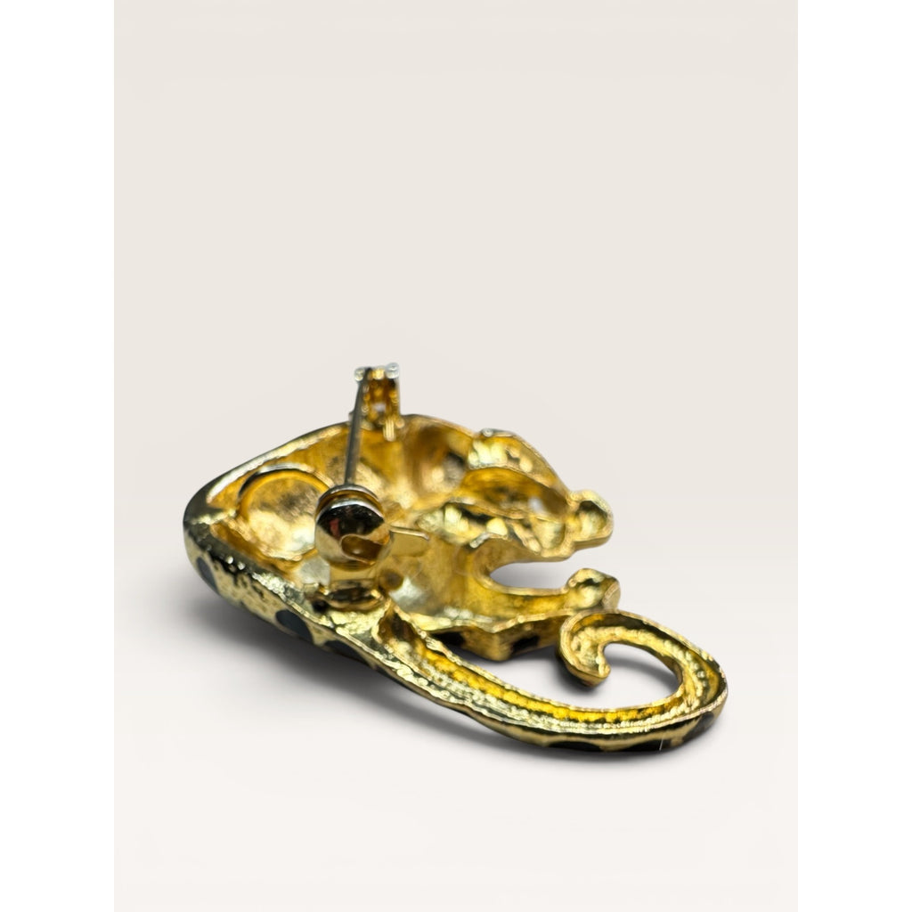 Park Lane 1980s Black Enamel Gold Tone Leopard Brooch Figural Vintage