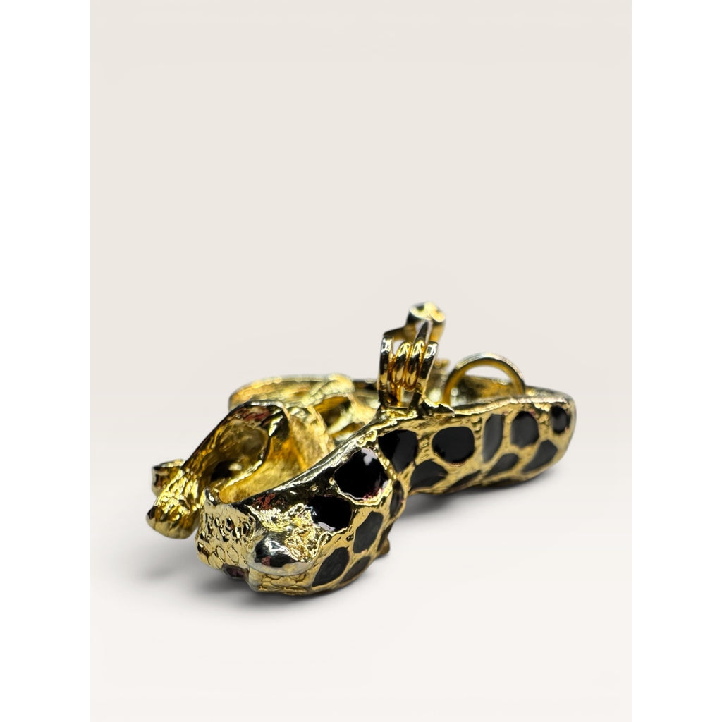 Park Lane 1980s Black Enamel Gold Tone Leopard Brooch Figural Vintage