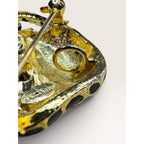 Park Lane 1980s Black Enamel Gold Tone Leopard Brooch Figural Vintage