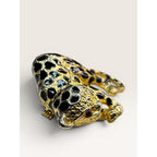 Park Lane 1980s Black Enamel Gold Tone Leopard Brooch Figural Vintage