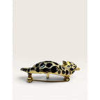 Park Lane 1980s Black Enamel Gold Tone Leopard Brooch Figural Vintage