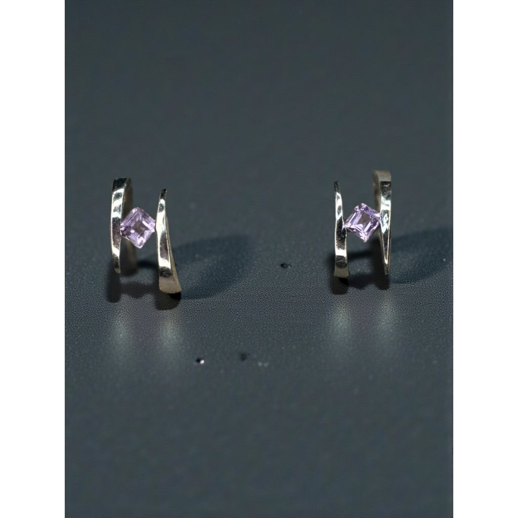 Sterling Silver Amethyst Geometric Stud Earrings Modernist Y2K Vintage 925