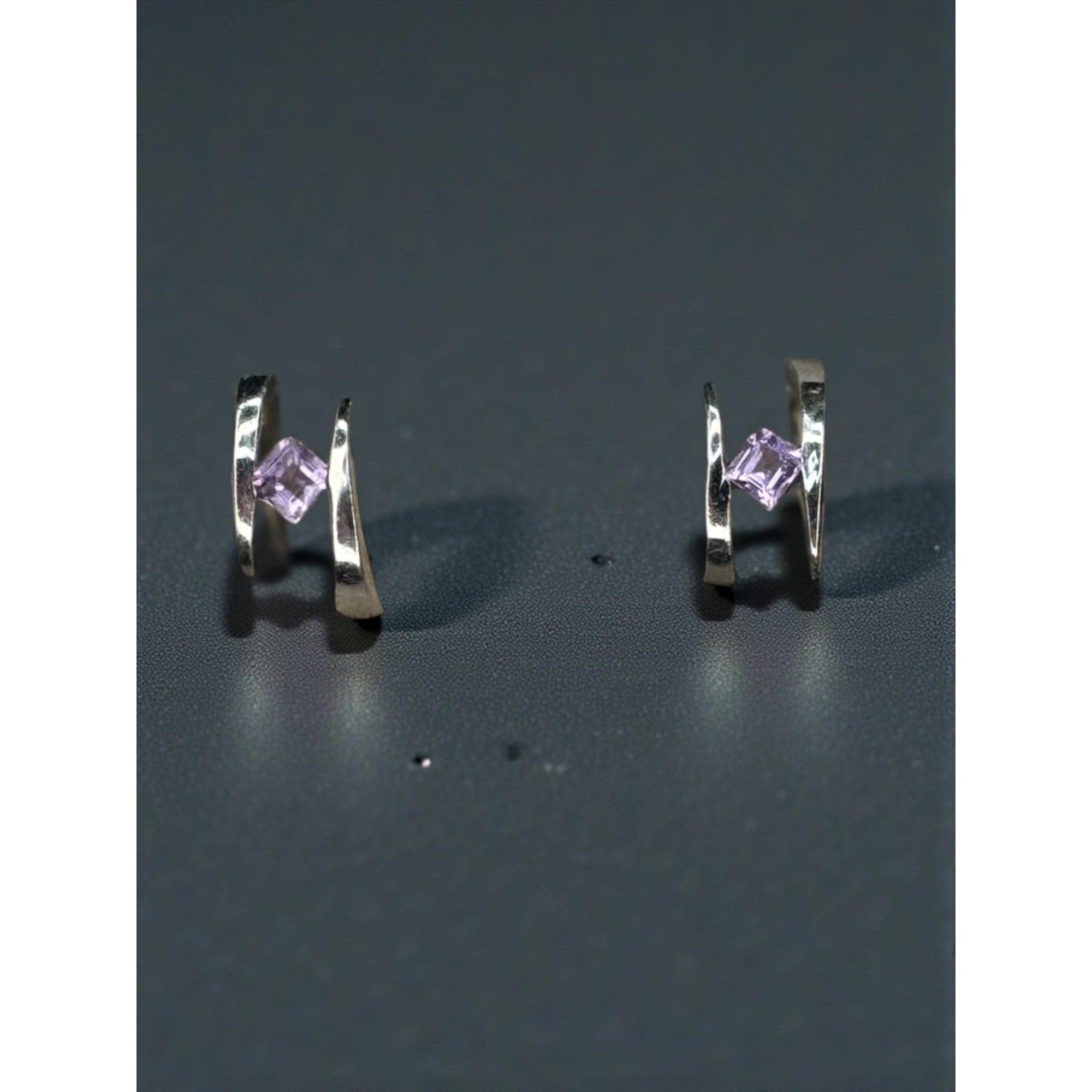 Sterling Silver Amethyst Geometric Stud Earrings Modernist Y2K Vintage 925