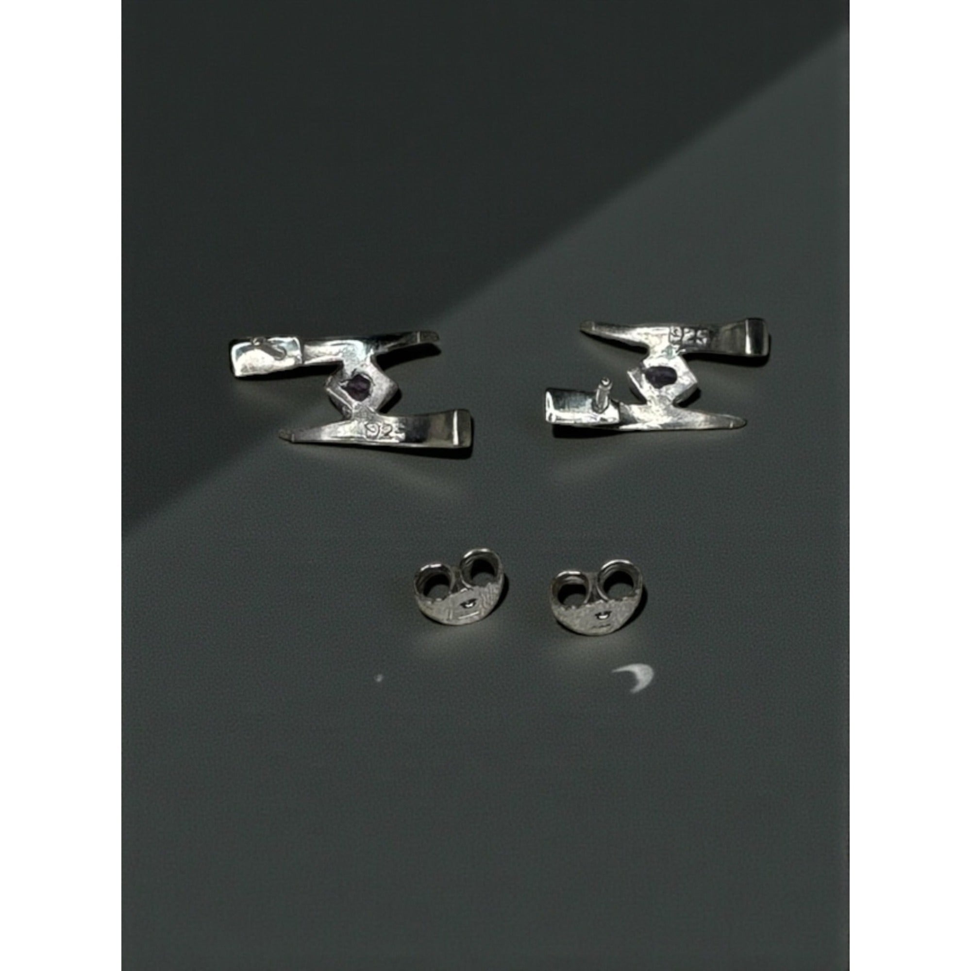 Sterling Silver Amethyst Geometric Stud Earrings Modernist Y2K Vintage 925