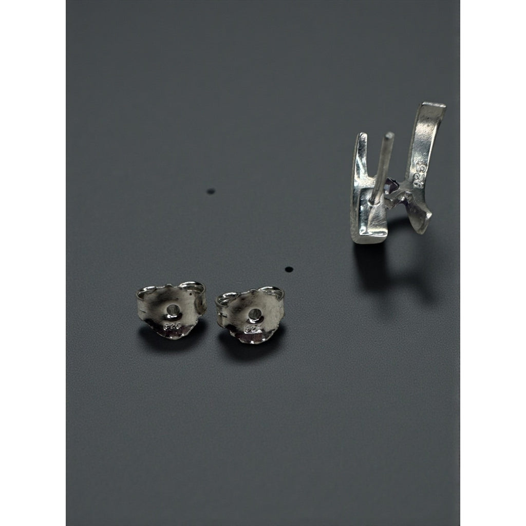 Sterling Silver Amethyst Geometric Stud Earrings Modernist Y2K Vintage 925