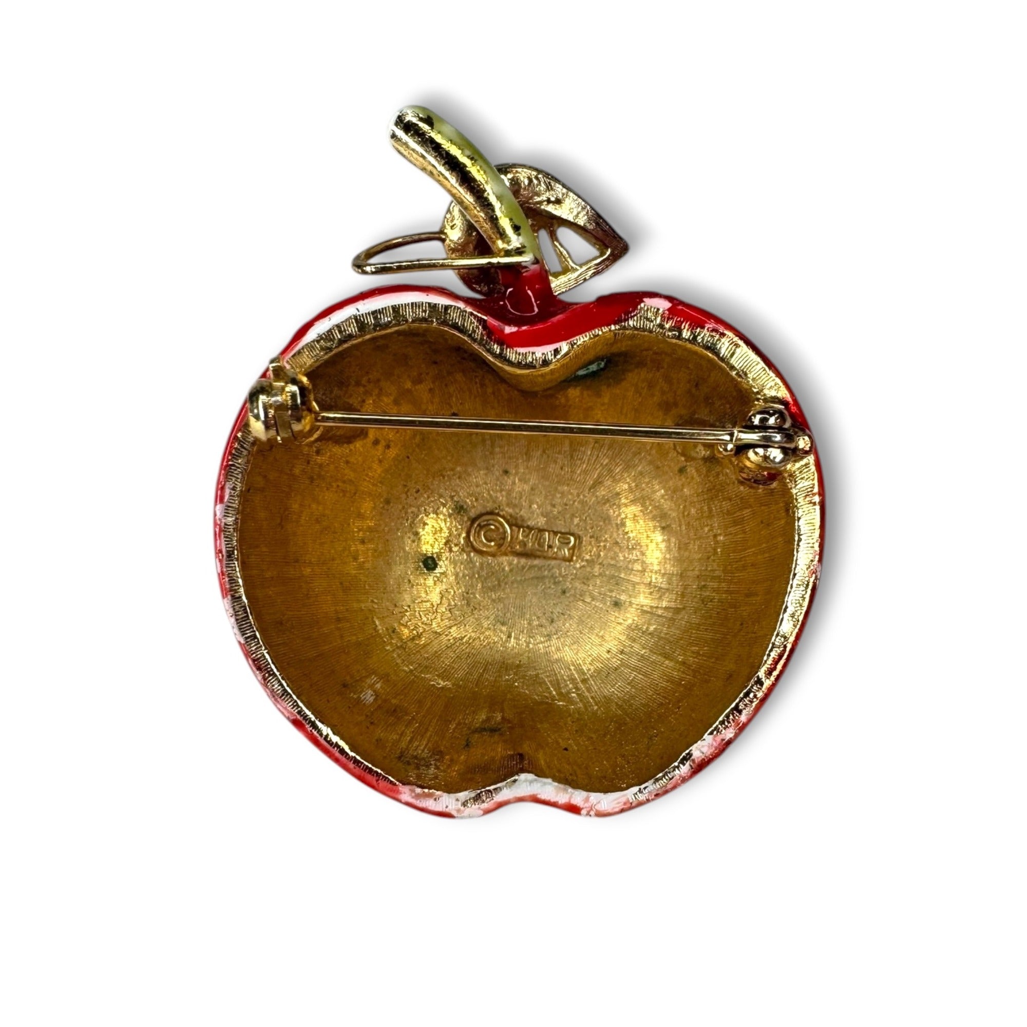 HAR Hargo Creations Red Enamel Apple Pin Mid Century 1.74" x 1.48"