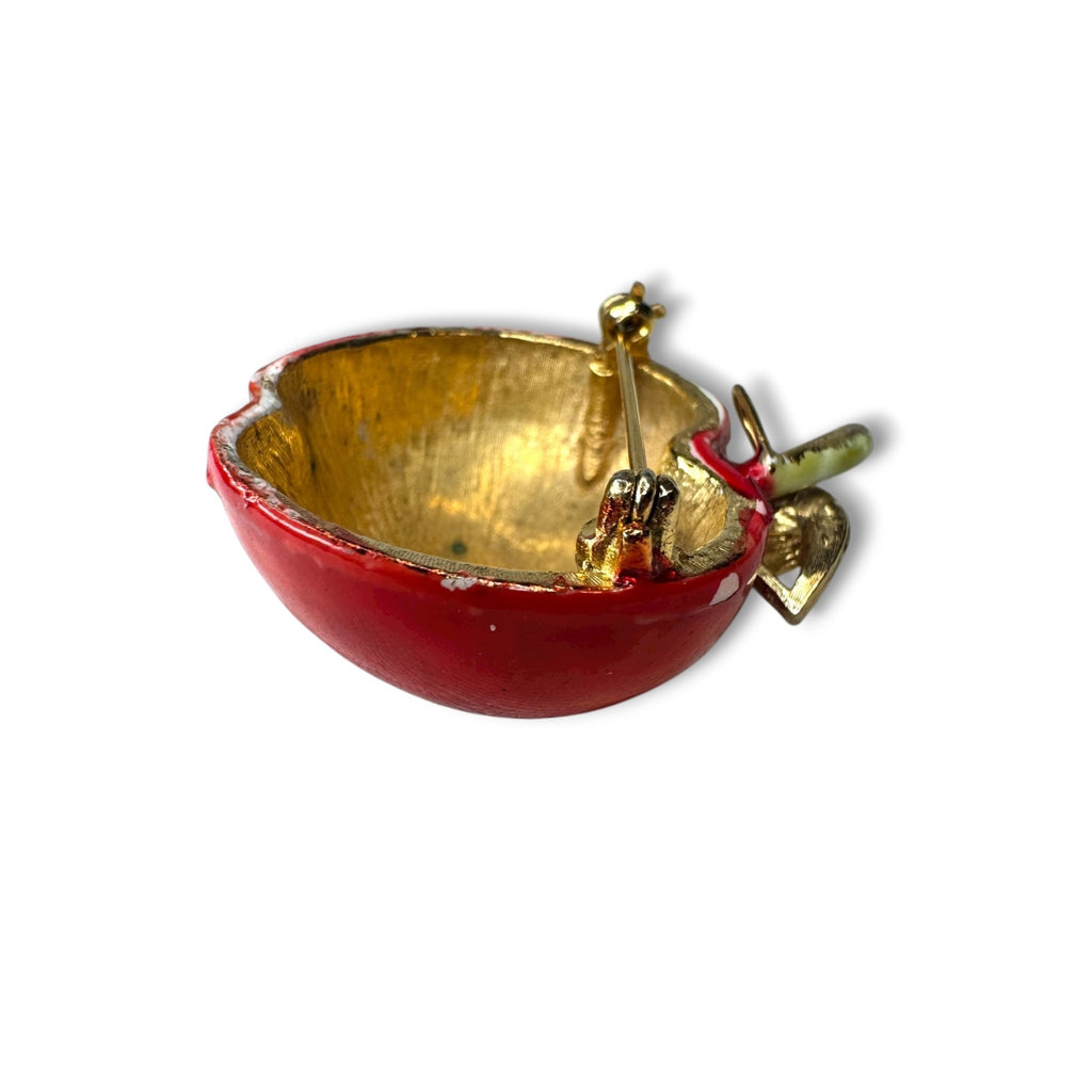 HAR Hargo Creations Red Enamel Apple Pin Mid Century 1.74" x 1.48"