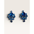 1950s B David Unsigned Blue Crystal Rhinestone Cluster Clip Earrings 1.04" Vintage