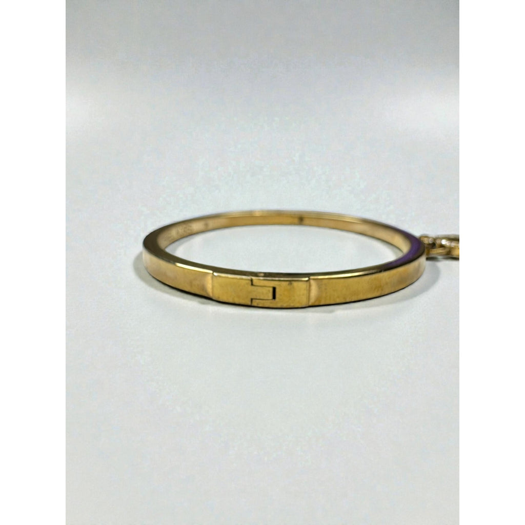 Michael Kors Heart Charm Crystal Accent Gold Tone Steel Bangle Bracelet