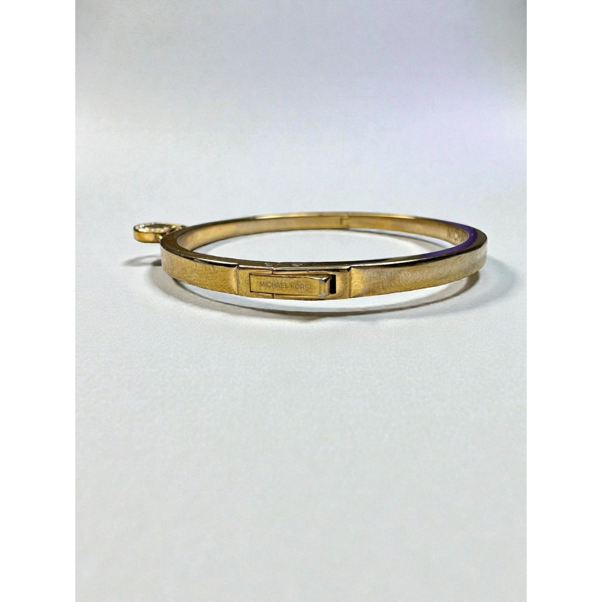Michael Kors Heart Charm Crystal Accent Gold Tone Steel Bangle Bracelet