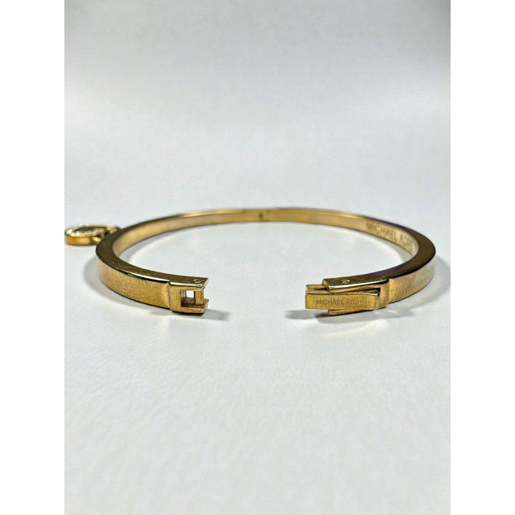 Michael Kors Heart Charm Crystal Accent Gold Tone Steel Bangle Bracelet