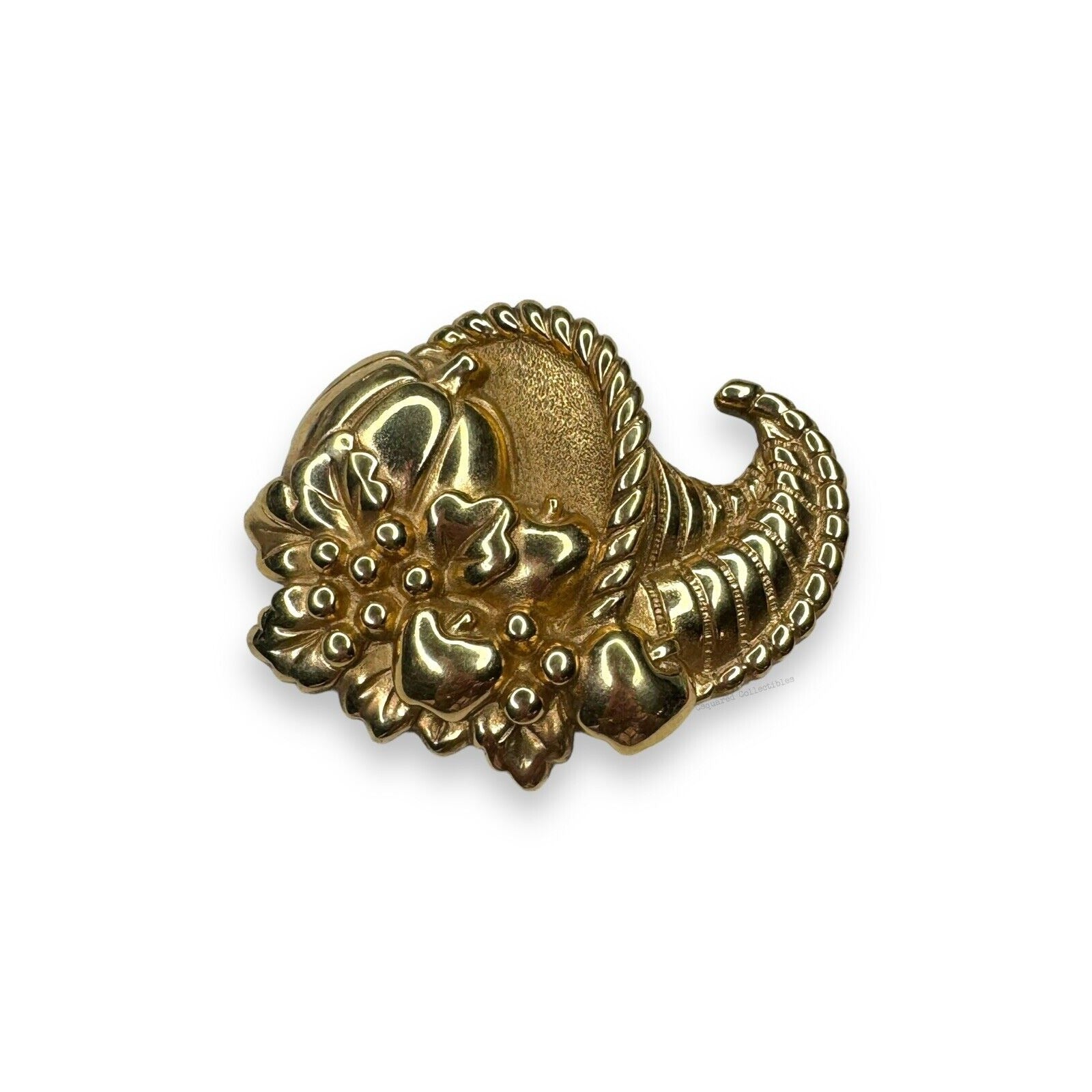 Vintage Ginnie Johansen Gold Tone Cornucopia Fruit Brooch 1980s 2.5" x 2"