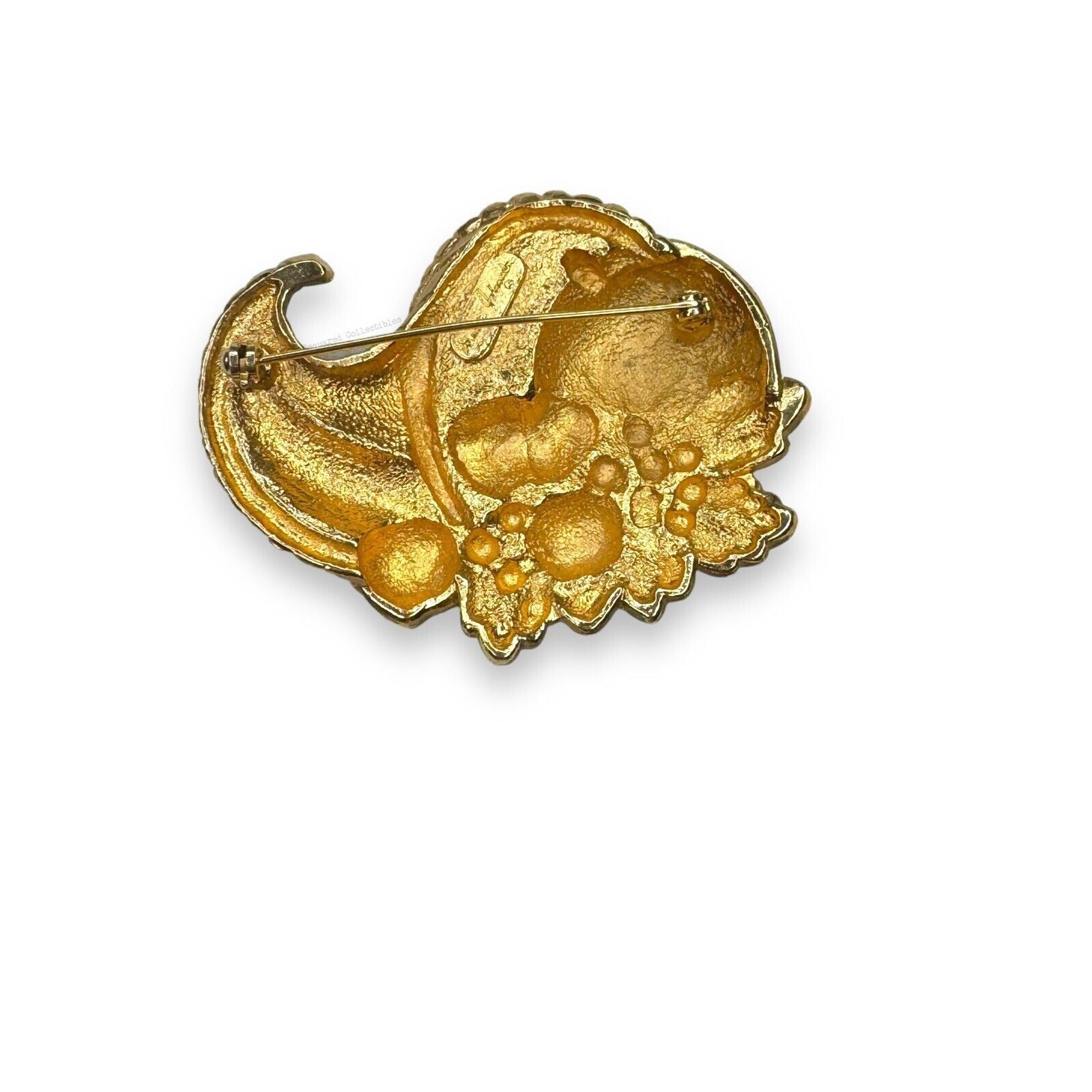 Vintage Ginnie Johansen Gold Tone Cornucopia Fruit Brooch 1980s 2.5" x 2"